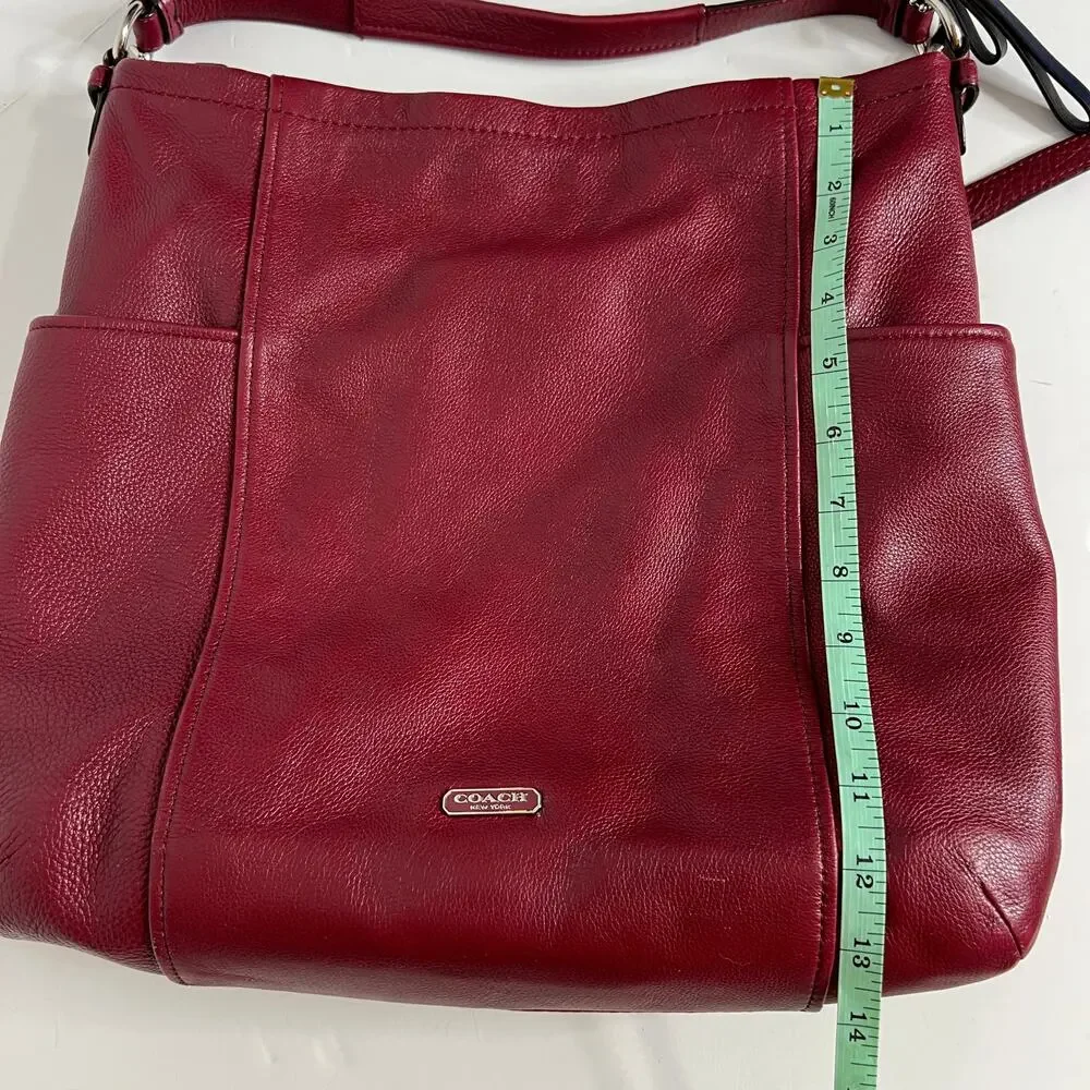 Coach Park Leather Hobo Tote Bag Crimson Red Pebbled Leather Shoulder Purse